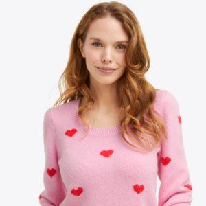 Puff Sleeve Sweater in Pink Hearts